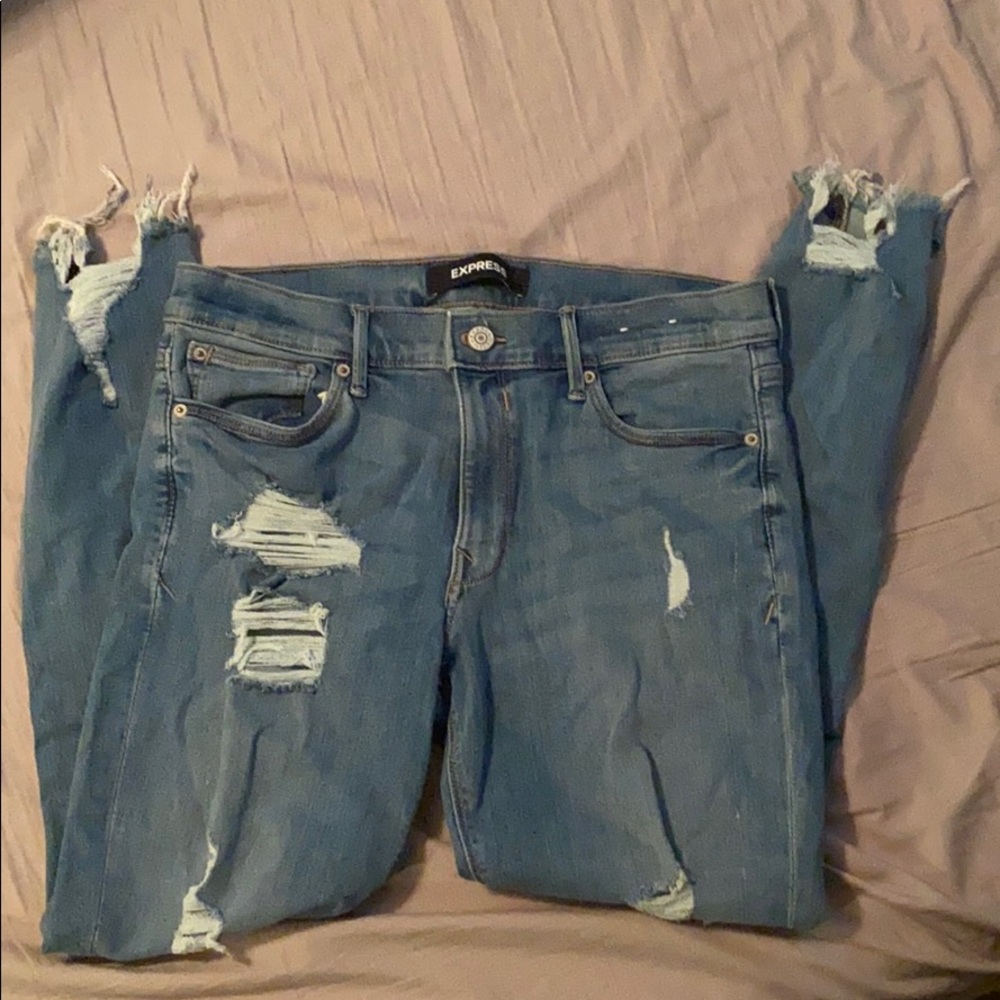Express Destroyed Ripped Shredded Skinny Jeans 12